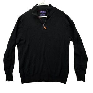 Alan Flusser Quarter Zip Sweater Mens L Black 100% Cashmere Ribbed Luxury